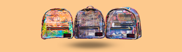set of three clear pvc bookbags