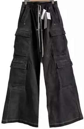 Rick Owens Edfu Cargo Pantalones Denim Negro