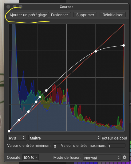 Ajouter réréglage courbe