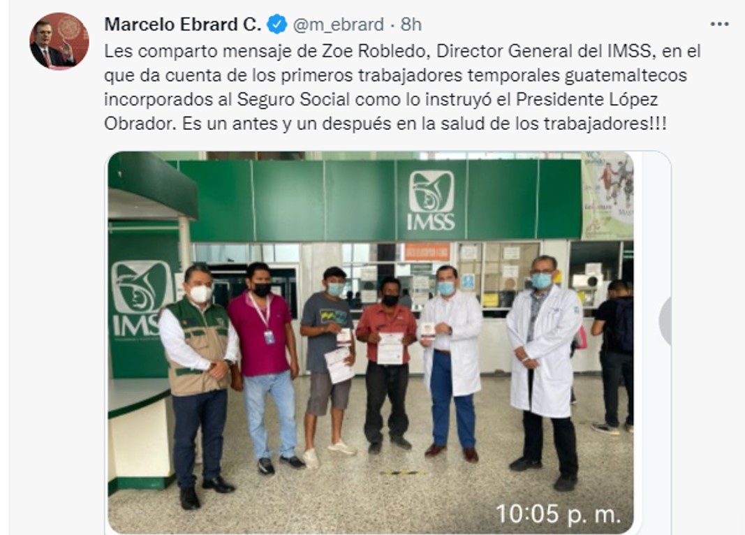 Más de 25 mil guatemaltecos cotizarán en el IMSS: Ebrard