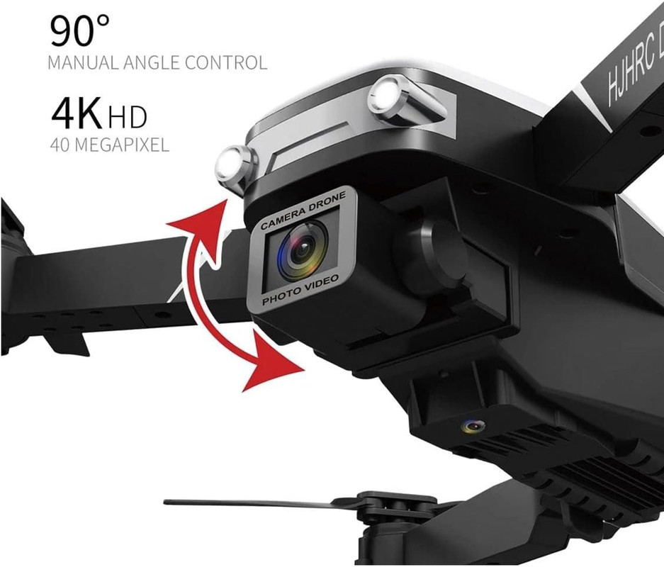 Drone E88 plegado, mostrando su diseño compacto y portátil junto a su control remoto.