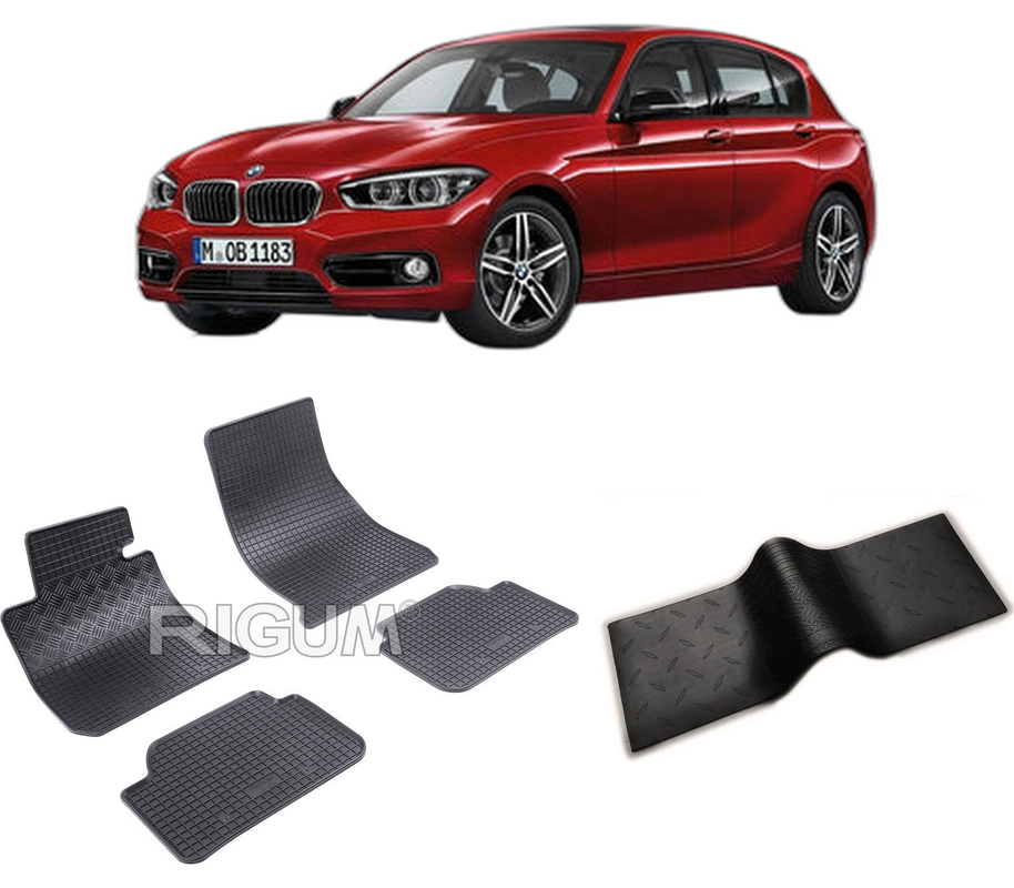 Set covorase auto BMW SERIA 1 F20 din 10.2011-06.2019, cu covoras tunel median, CAROSERIE HATCHBACK 5 USI, Presuri cauciuc 100%, compatibil cu autoturismul BMW SERIA 1 F20, Rigum