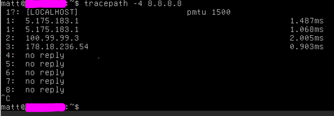 tracepath out from server