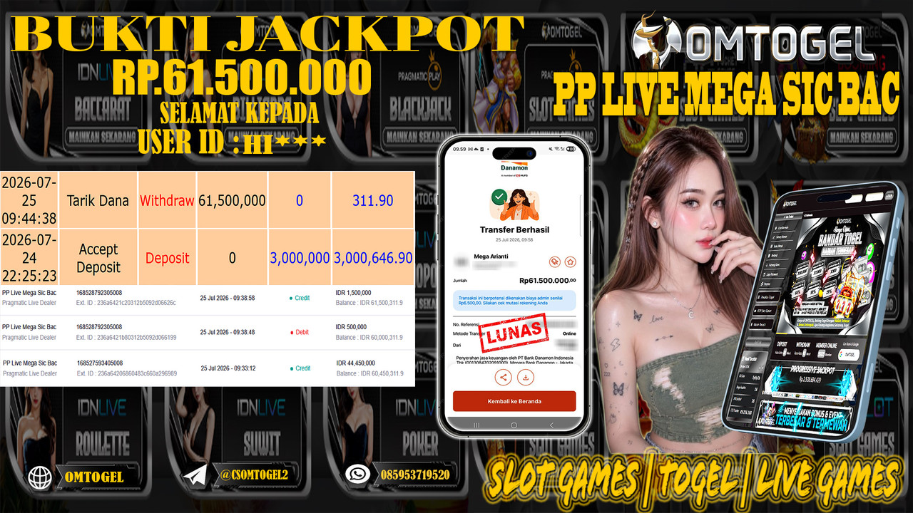 OMTOGEL JACKPOT PRAGMATICPLAY LIVE DEALER Rp,61,500,000,- DIBAYAR LUNAS