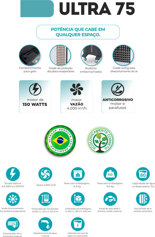 Climatizador de Ar Portátil Ultra 75 Ultraar