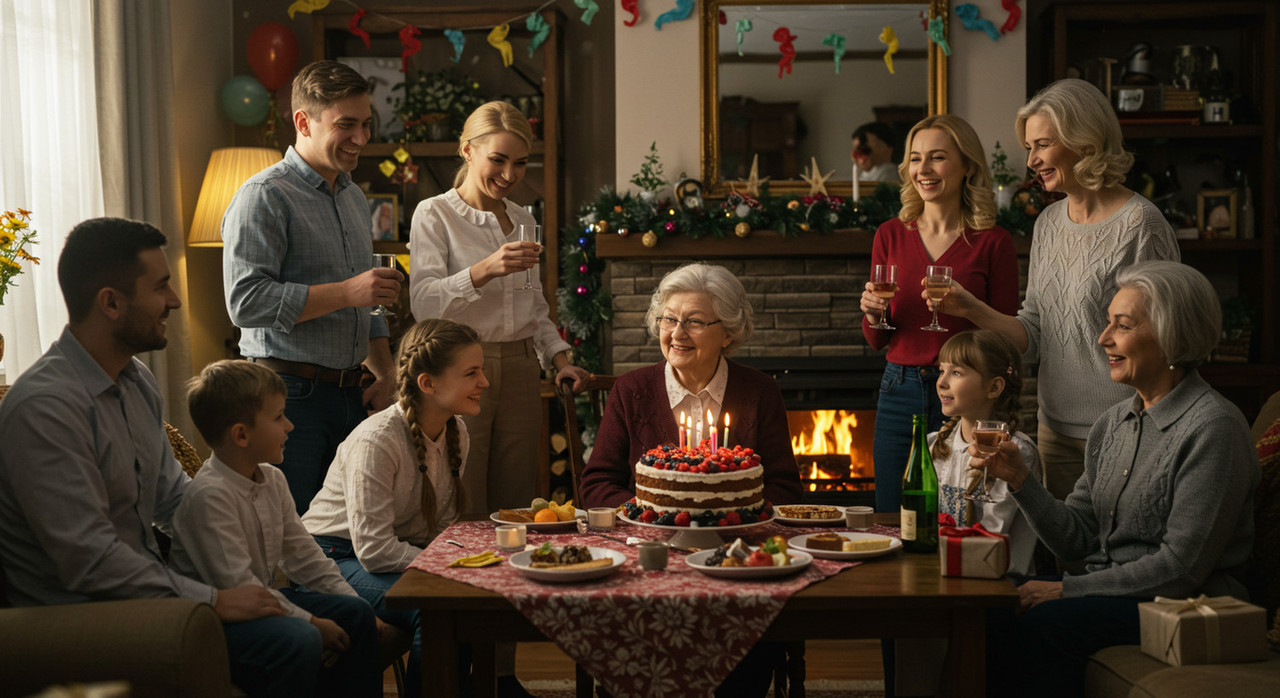 Пожилые и молодые людей в праздничной комнате