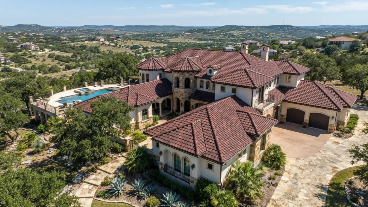 Stone-coated steel roofing panels on a San Antonio home showing tile appearance and textured surface