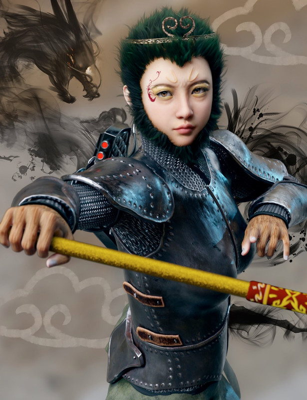 Vo Golden Cudgel and Monkey Boxing Poses for Genesis 8.1 Female