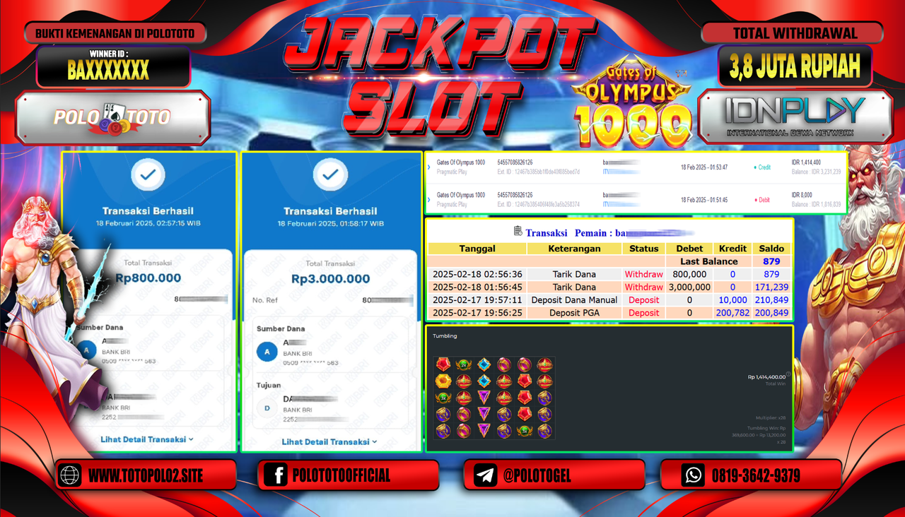 POLOTOTO JACKPOT SLOT GATES OF OLYMPUS 1000 Rp.3.800.000,-