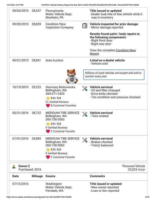 CARFAX Vehicle History Report for this 2013 LAND ROVER RANGE ROVER HSE_ SALGS2DF7DA118056-page-005