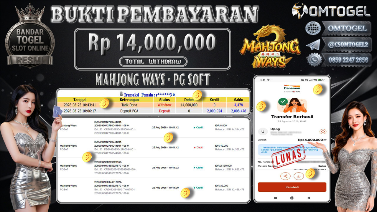 OMTOGEL JACKPOT PG SOFT MAHJONG WAYS Rp,14,000,000,- DIBAYAR LUNAS