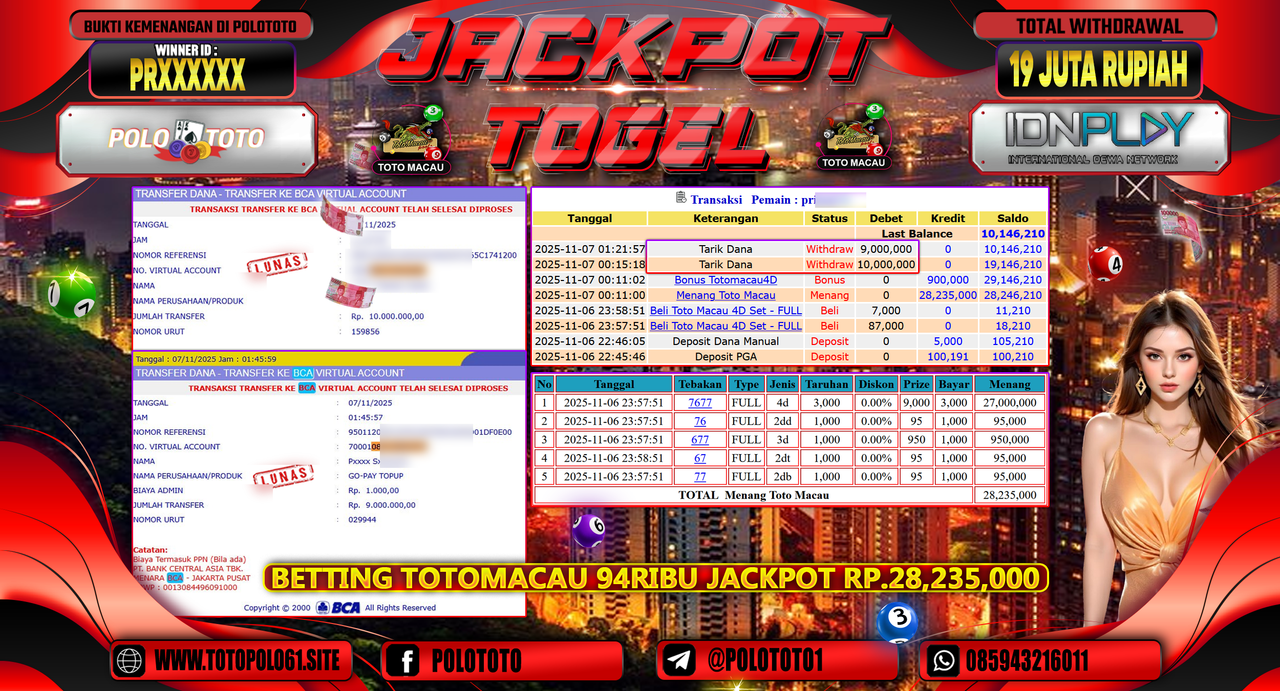 POLOTOTO JACKPOT TOGEL MENANG TOTO MACAU Rp.19.000.000,- LUNAS