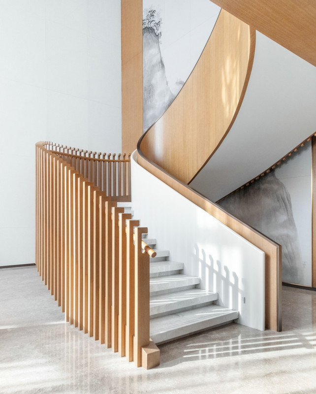 Modern Wood and Concrete Balustrade Staircase Design