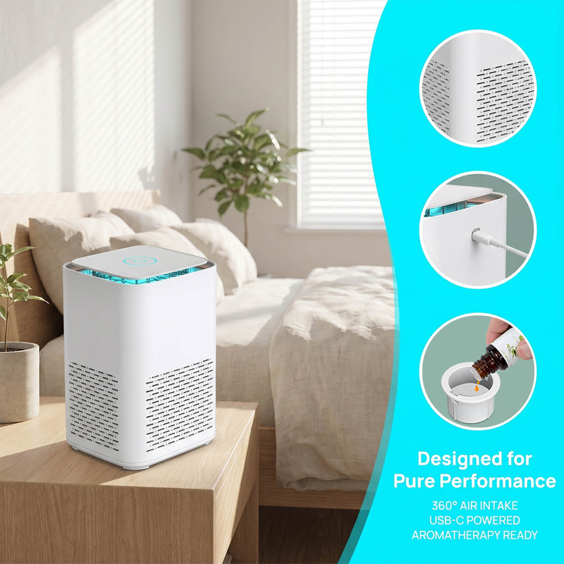 Mini Air Purifier with Essential Oil Diffuser White