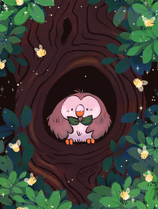 rowlet-and-cutiefly-pokemon-drawn-by-oja