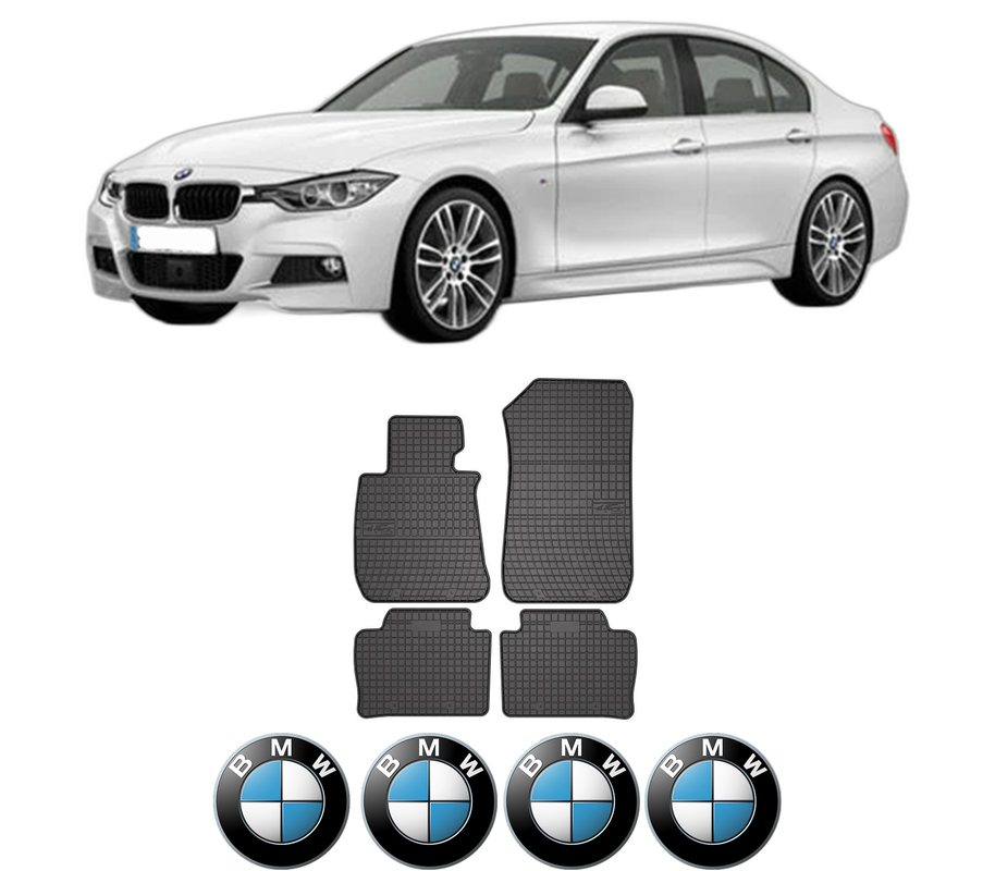 Set covorase presuri BMW Seria 3 (F30, F80) din 2011-2018, auto, din cauciuc thermoplastic, 4 Stickere auto cu BMW Seria