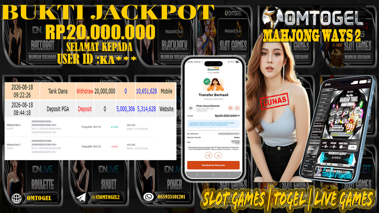 OMTOGEL JACKPOT PG SOFT MAHJONG WAYS 2 Rp,20,000,000,- DIBAYAR LUNAS