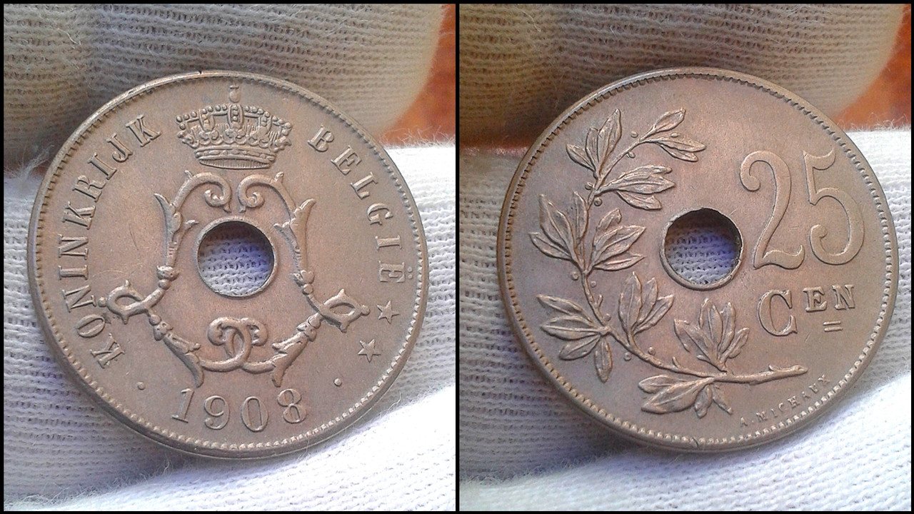 ¡¡La primera década!! 25 Cents de 1908. Belgica. Polish-20230803-222245536