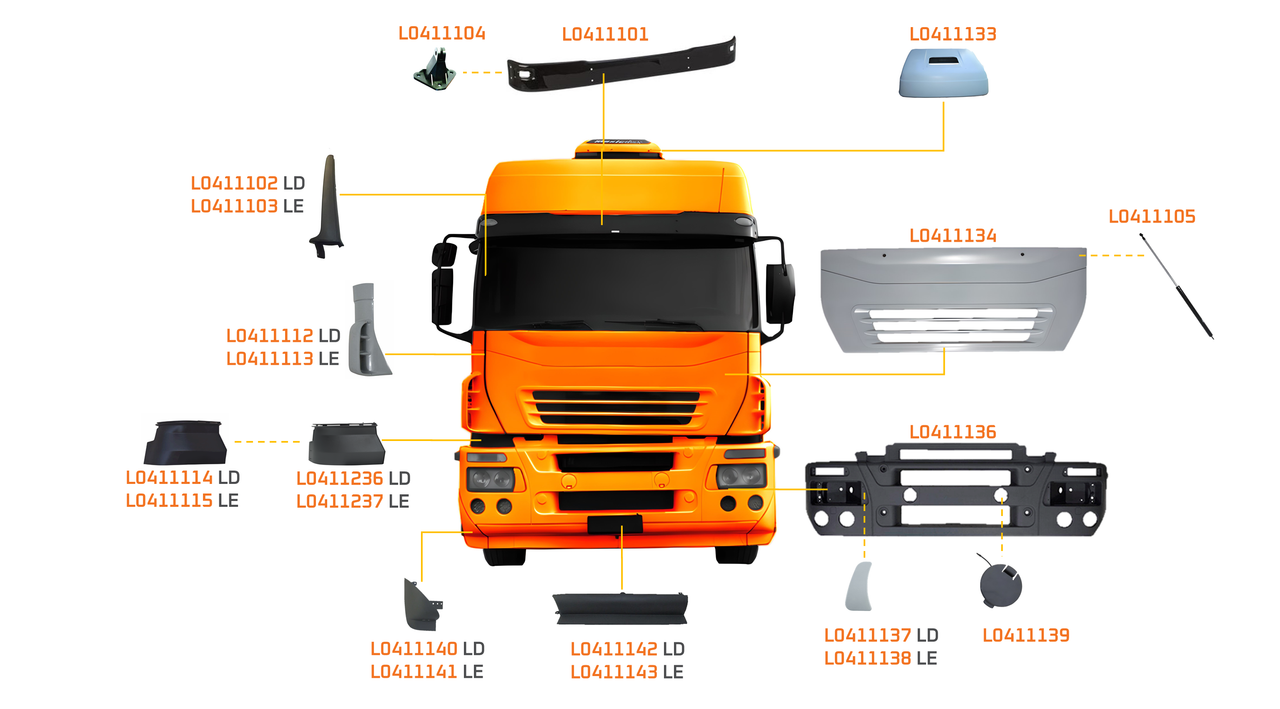 IVECO-STRALIS HD 2004 A 2007-450S38, 570S38, 570S42, 740S42-FPT CURSOR 13-ZF16S2280, ZF16S221, ZF16S2520-ACABAMENTO FRONTAL
