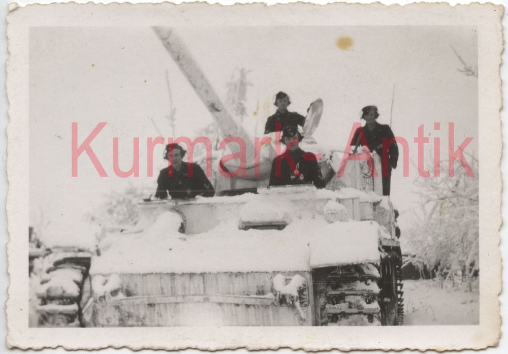 Foto Wehrmacht Panzer IV Russland Winter camo tarn weiß Crew Por