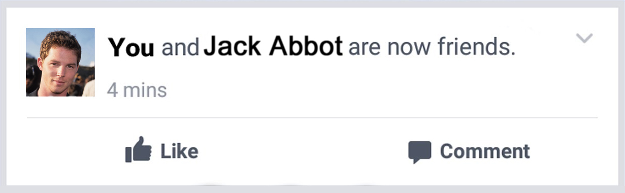 A Facebook notification confirming Jack and Robby are now friends