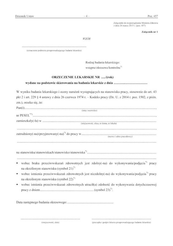 Przykładowe orzeczenie lekarskie dla kierowcy taxi