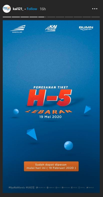 Pengumuman pemesanan tiket kereta api Lebaran 2020.