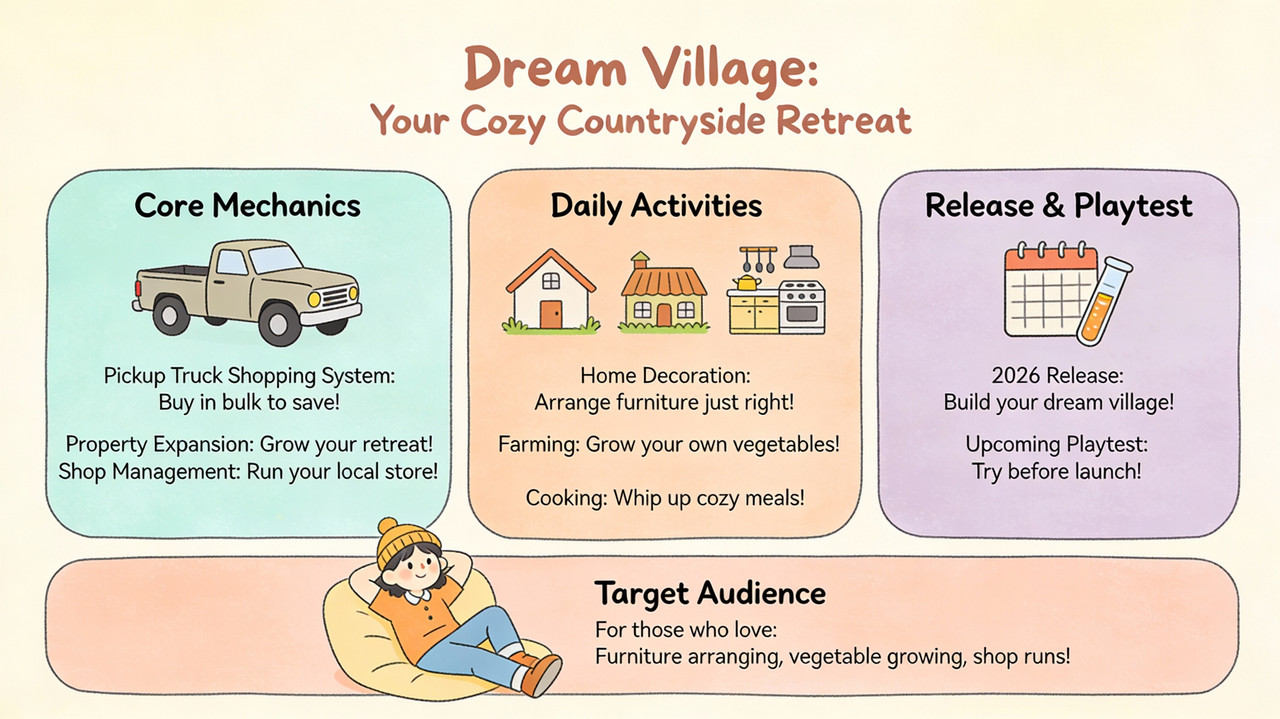 This Solo Dev's Cozy Life Sim Lets You Use a Pickup Truck to Save Money on Groceries and It's Perfect 1 Peaceful countryside landscape with rolling hills and farmland