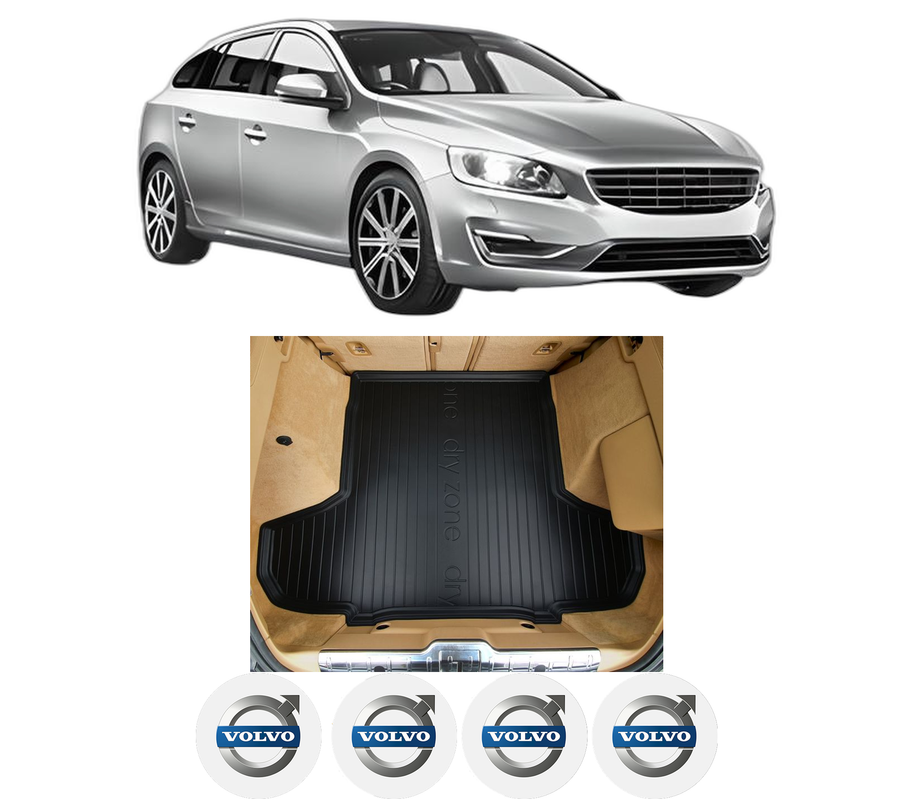 Tavita Portbagaj VOLVO V60 I (155) din 2010-2018, Protectie Portbagaj Auto, 4x Stickere auto cu VOLVO