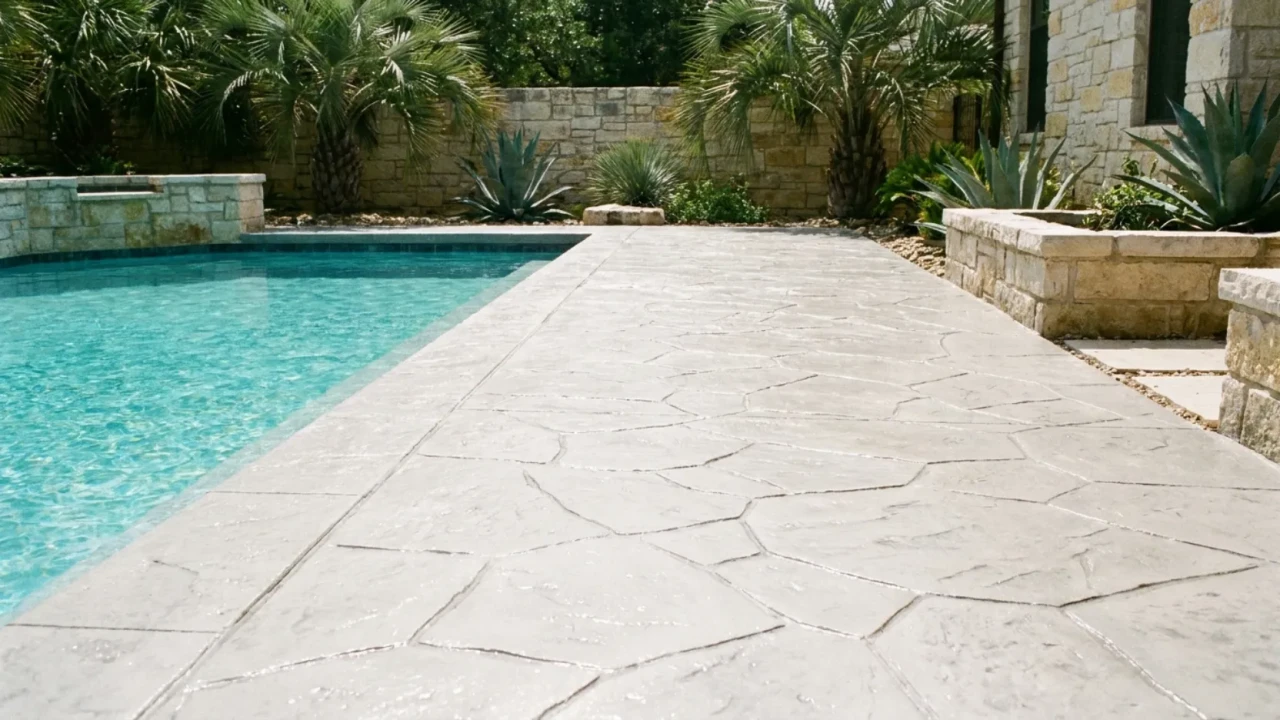 Completed pool deck repair San Antonio TX sealed concrete surface after contractor work