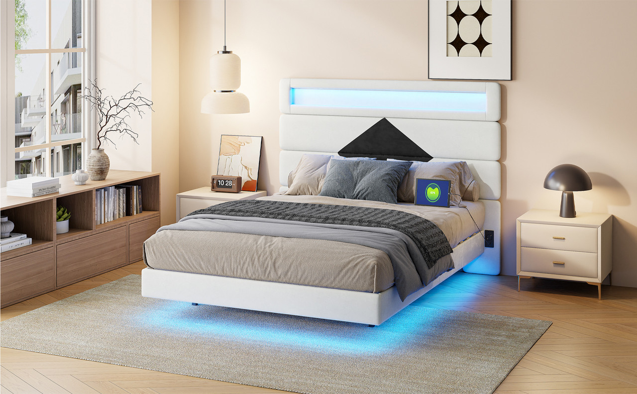 Lit 140 x 190 cm avec LED et USB