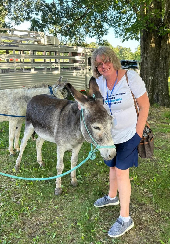 Lisa Gephart with Democratic donkey