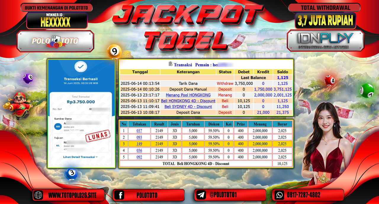 POLOTOTO JACKPOT TOGEL HONGKONG LOTTO Rp.3.750.000,-