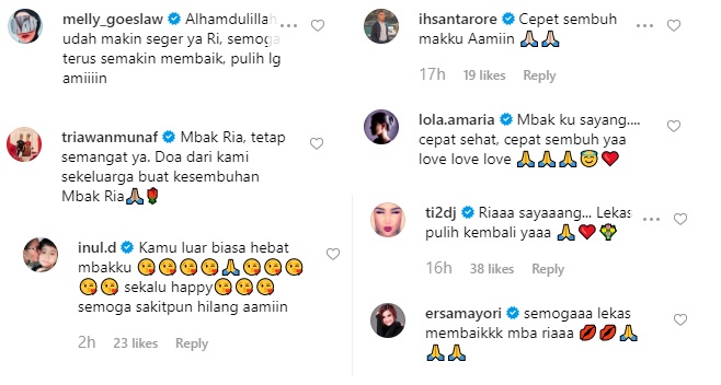 Doa kesembuhan untuk Ria Irawan dari rekan sesama artis