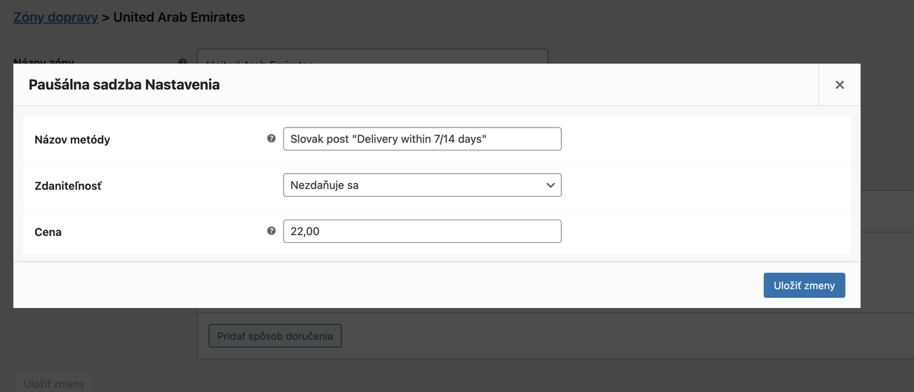UAE shipping zone setup
