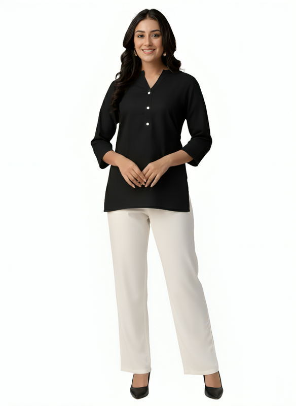 Cotton Kurti Pant Set Women Black White 1
