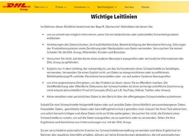 DHL-Leitlinien Sicherheit