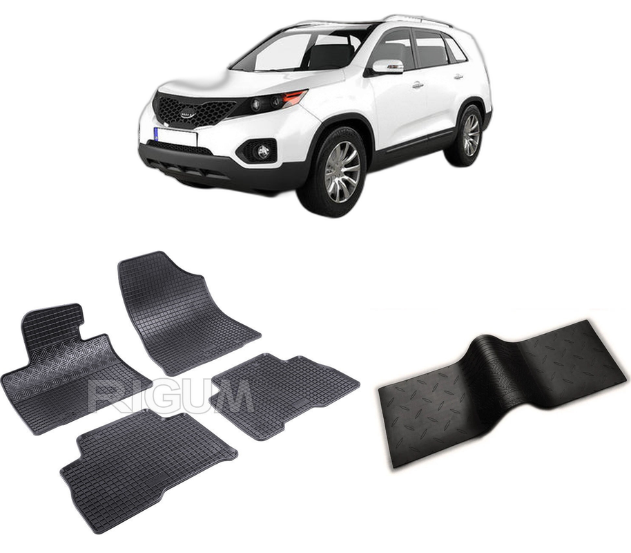 Set covorase auto KIA SORENTO II din 2013-01.2015, cu covoras tunel median, CAROSERIE SUV FACELIFT, Presuri cauciuc 100%, compatibil cu autoturismul KIA SORENTO II, Rigum