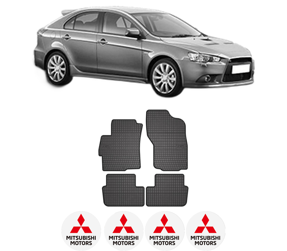 Set covorase presuri MITSUBISHI LANCER VIII Sportback (CX_A) din 2008-2010, auto, din cauciuc thermoplastic, 4 Stickere auto cu MITSUBISHI