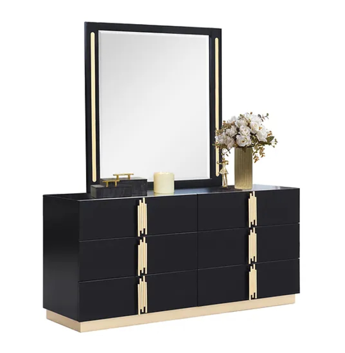 SLEEK Black Gold Queen King 4PC Bedroom Set Two-Tone Modern Furniture  Bed/D/M/N | eBay