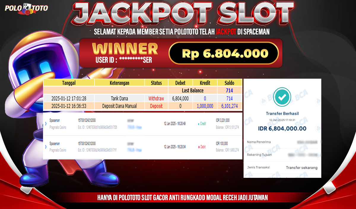 POLOTOTO JACKPOT SLOT SPACEMAN Rp.6.804.000,- 
