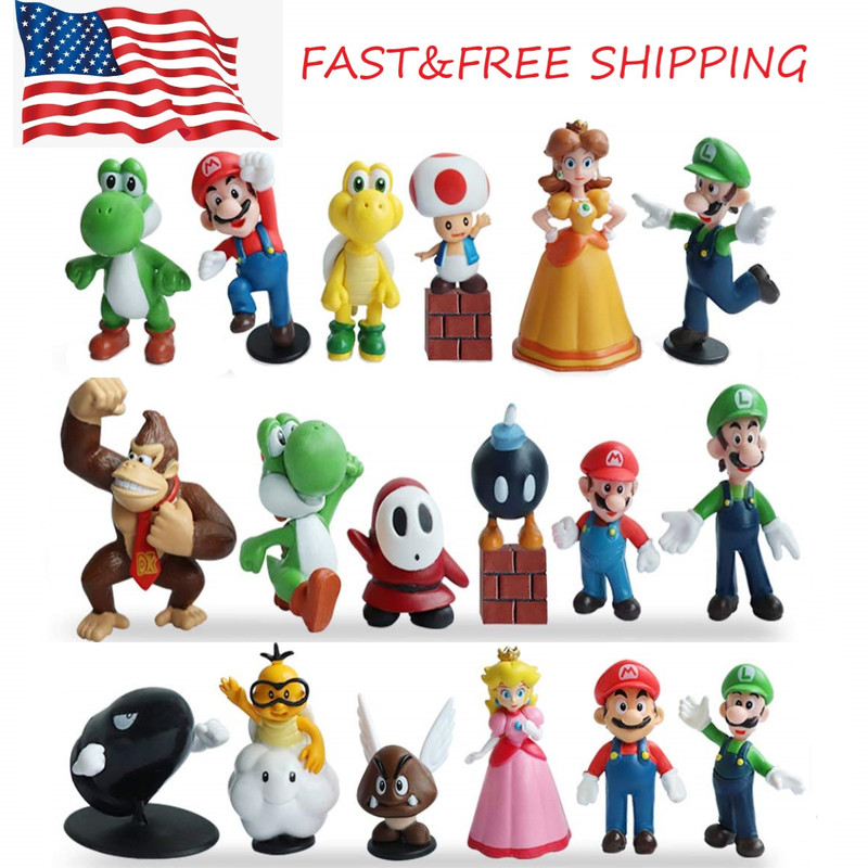 18 pcs Super Mario Brothers Bros Action Figure Cake Toppers Toys Playset Gift