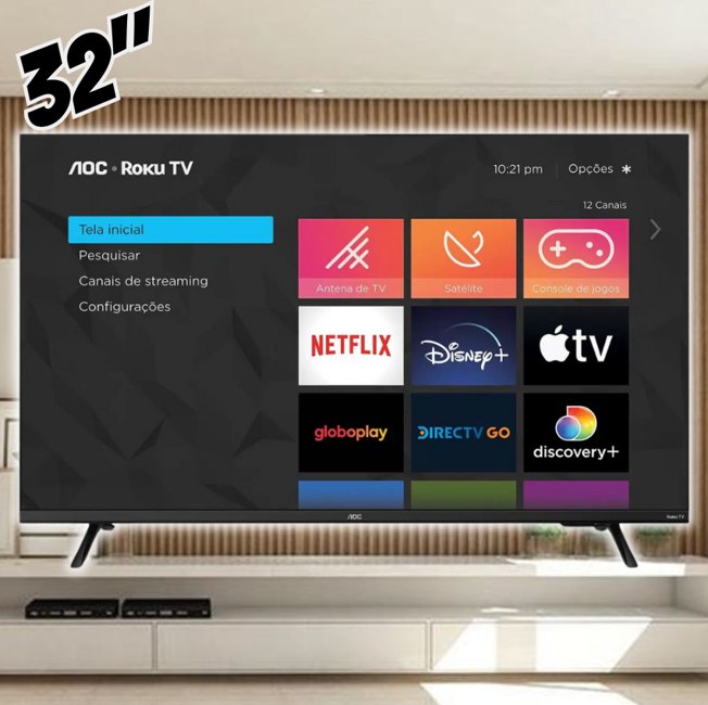 Smart Tv LED Hd 32 Polegadas AOC Sistema Roku TV Wi-Fi HDMI