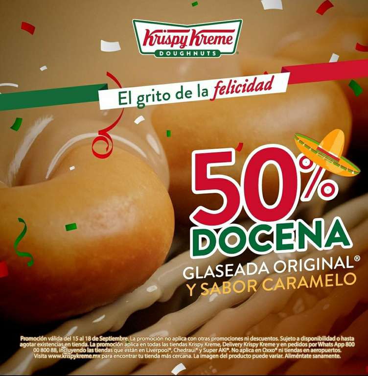 Krispy Kreme: 50% docena de donas glaseadas y caramelo 
