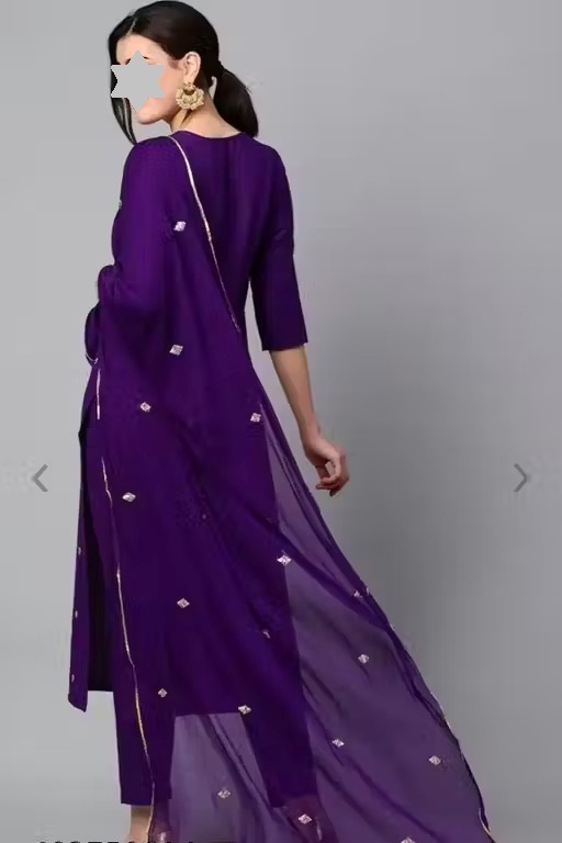 Kala Women's Violet Cotton Blend Embroidered Straight Kurta With Trouser & Dupatta Color 1 (KS149)