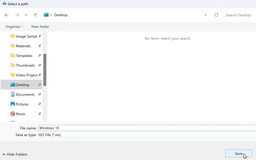 Select ISO download folder