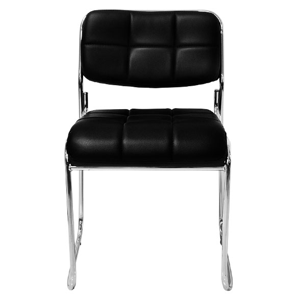 Silla de espera ejecutiva con tapizado en polipiel negra y estructura de metal cromado.