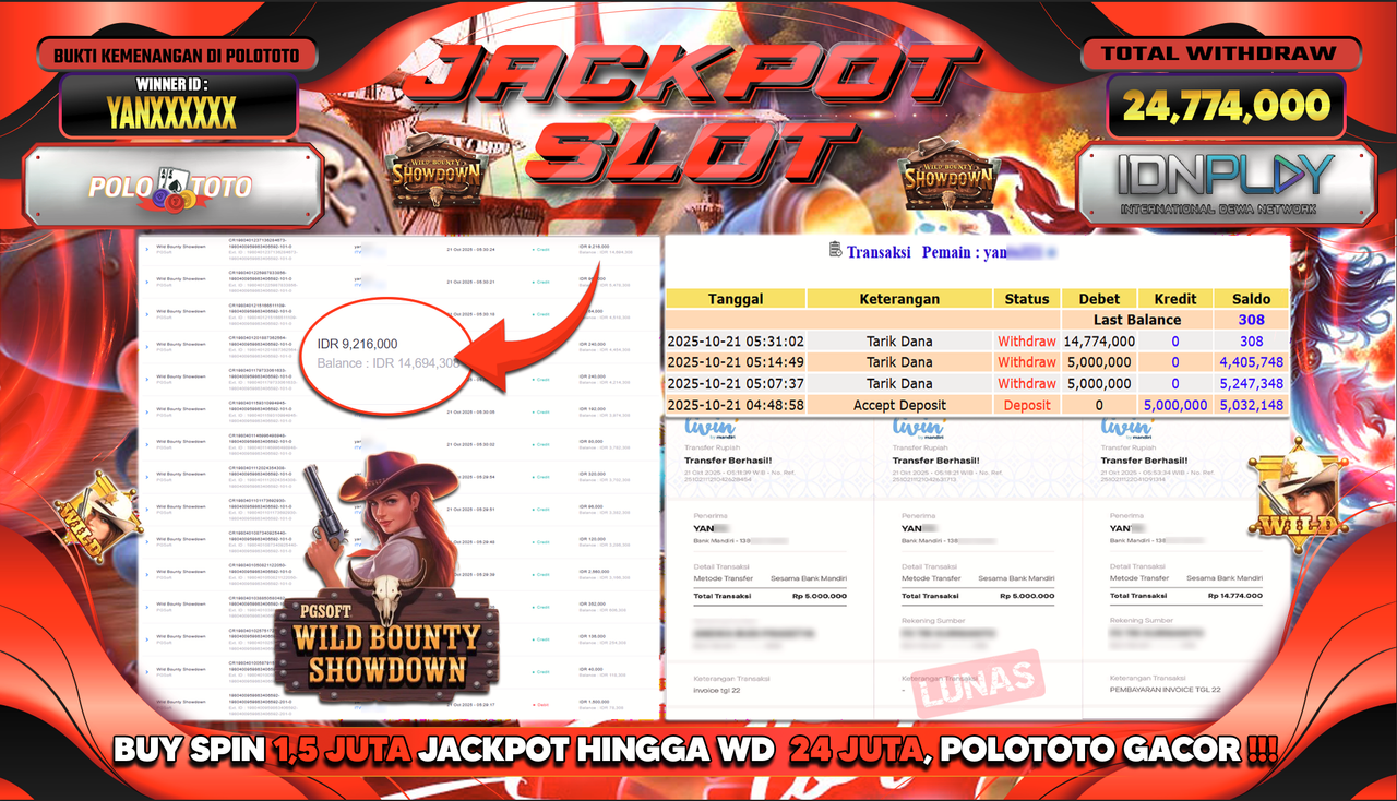 POLOTOTO JACKPOT SLOT WILD BOUNTY SHOWDOWN Rp.24.774.000,-