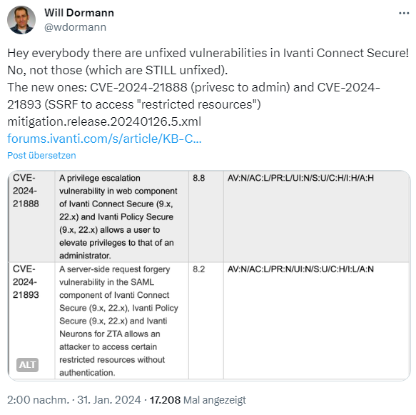 Ivanti Connect Secure: New vulnerabilities CVE-2024-21888 and  CVE-2024-21893 patched – Born's Tech and Windows World