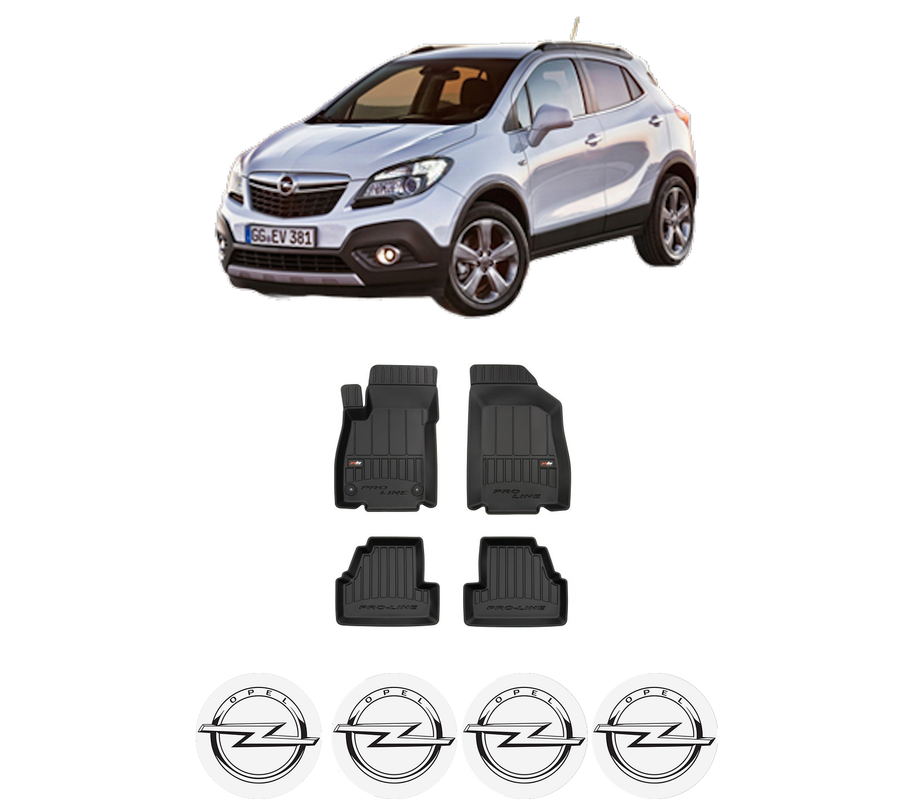 Set covorase presuri OPEL MOKKA / MOKKA X (J13) din 2012-2019, auto, din cauciuc thermoplastic, 4 Stickere auto cu OPEL